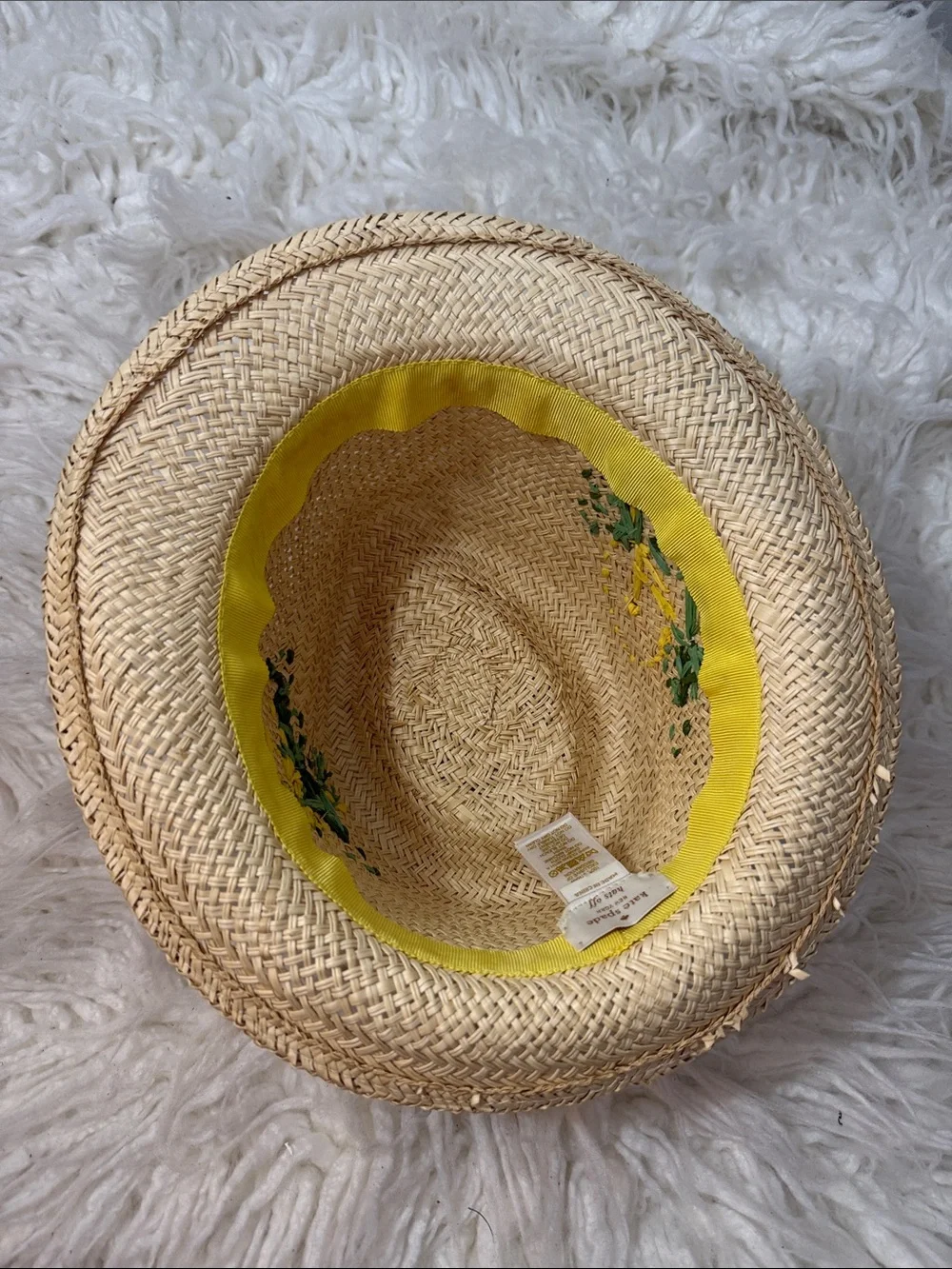 kate spade l Straw Fedora with Yellow Lemon embroidered Motif OS
